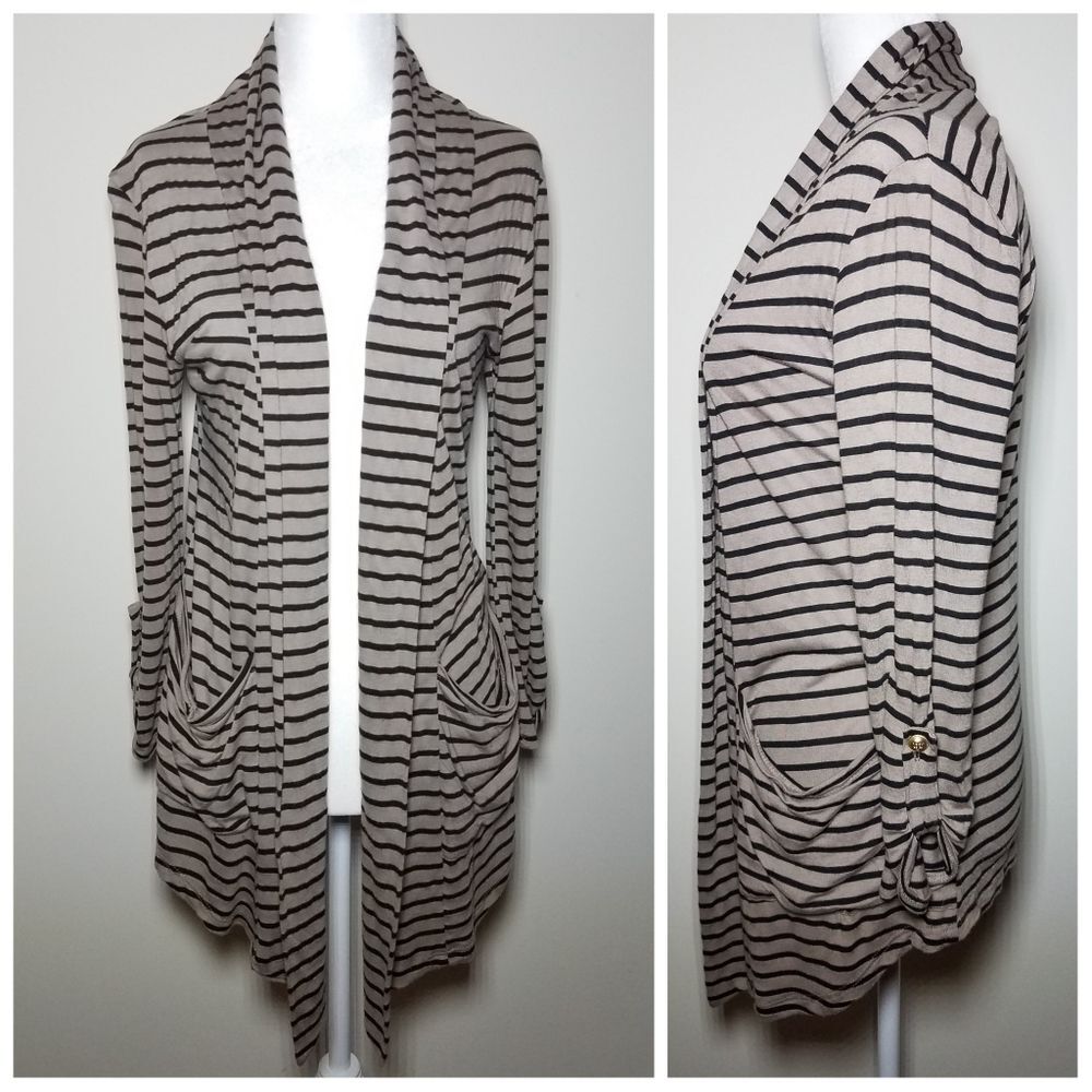 Striped Draped Open-Front Cardigan, MEDIUM